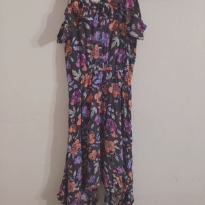 Floral Ruffle Jumpsuit - Black, Purple, Orange